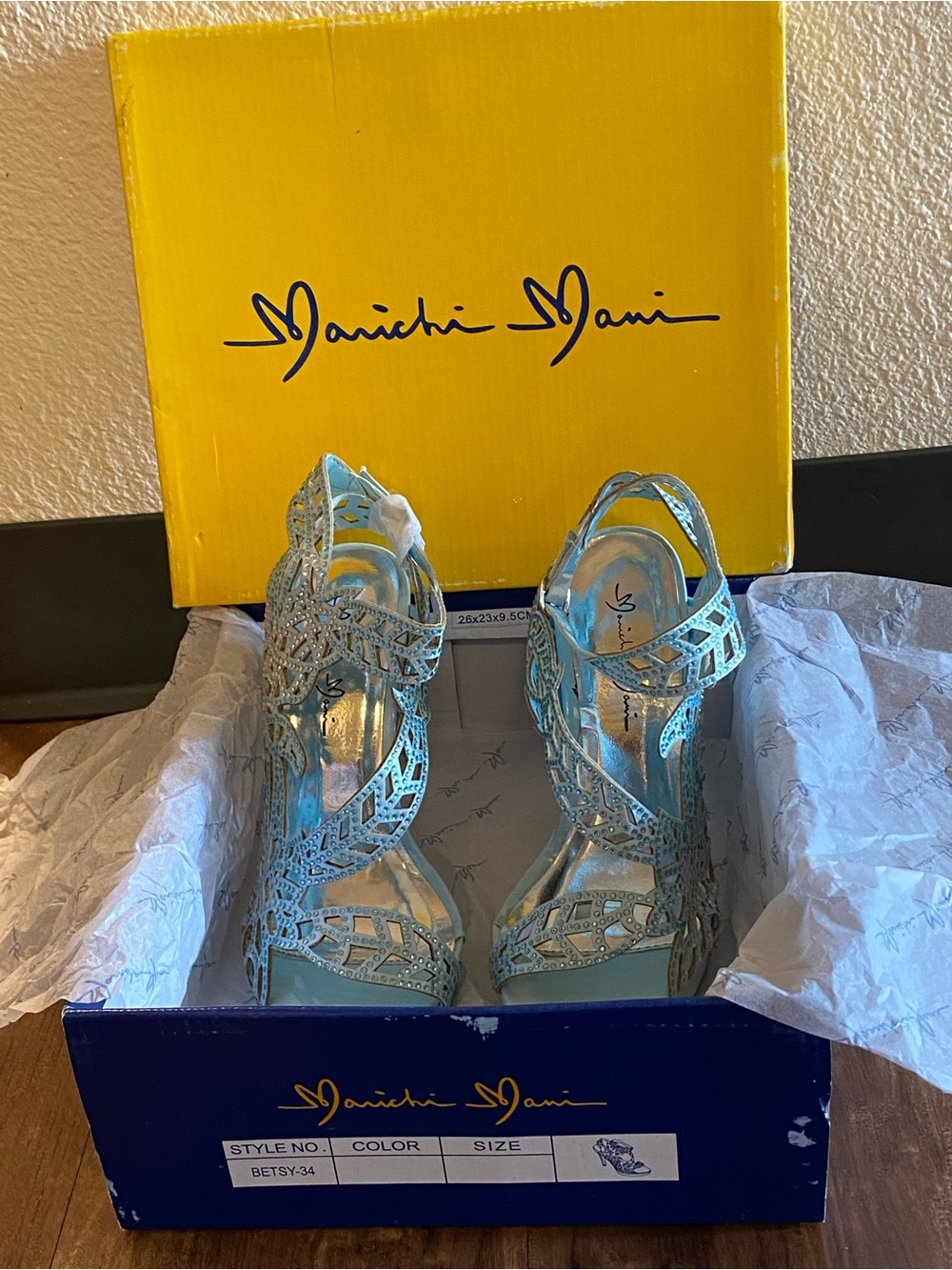 Light Blue Laser-Cut High Heel Sandals